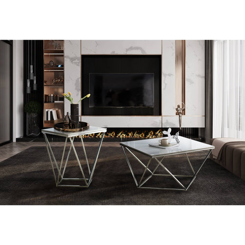 Alfeo Stone & Chrome Square Coffee Table