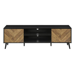 Mid Century TV Stand with 2 Wood-Look Doors - Black