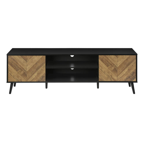 Mid Century TV Stand with 2 Wood-Look Doors - Black