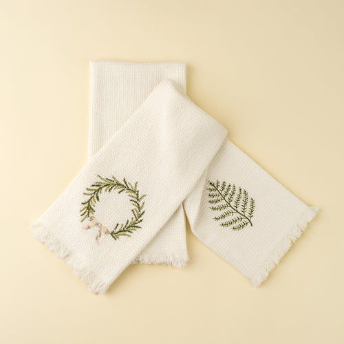 Embroidered Holiday Waffle Hand Towels S/2