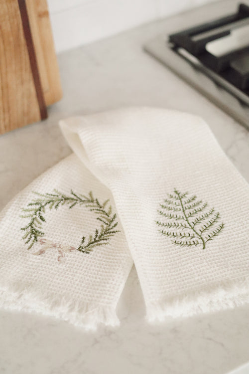 Embroidered Holiday Waffle Hand Towels S/2
