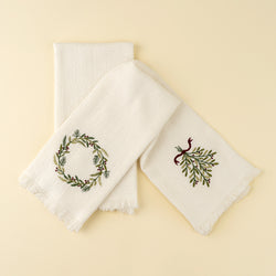 Embroidered Holiday Waffle Hand Towels S/2