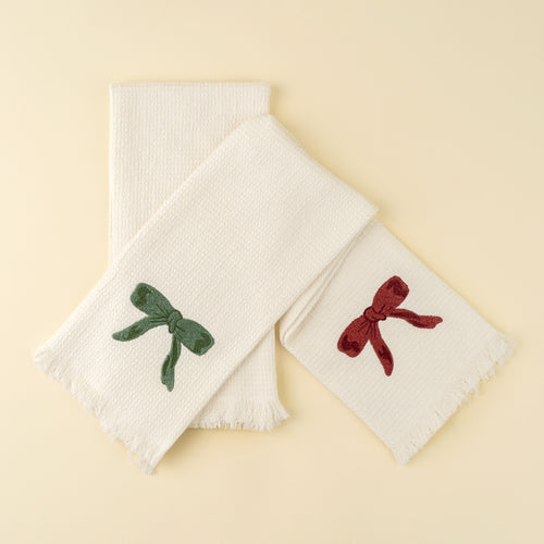 Embroidered Holiday Waffle Hand Towels S/2