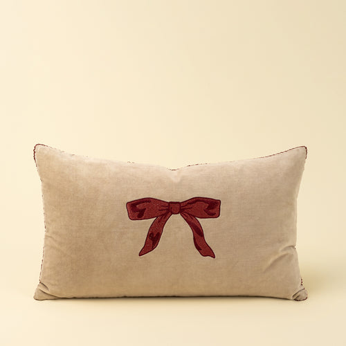 Velvet Bow Pillow, 21" x 12"