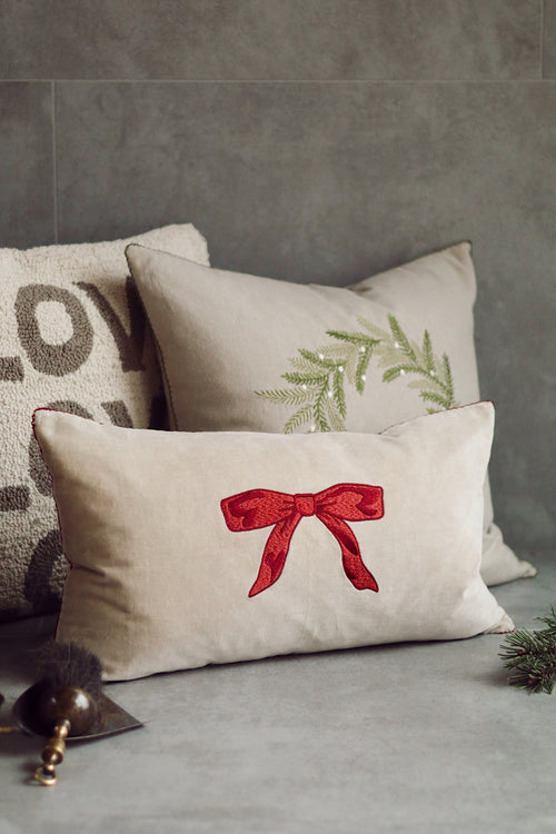 Velvet Bow Pillow, 21" x 12"