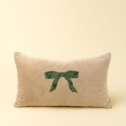 Velvet Bow Pillow, 21" x 12"