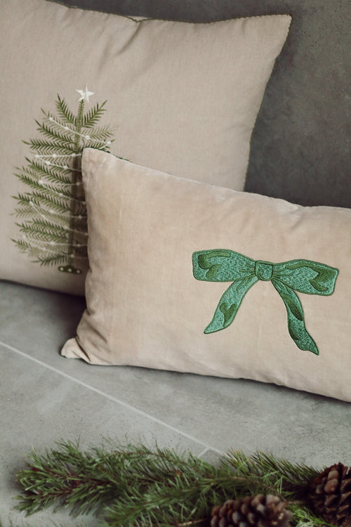 Velvet Bow Pillow, 21" x 12"