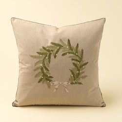 Embroidered Wreath & Tree Pillow