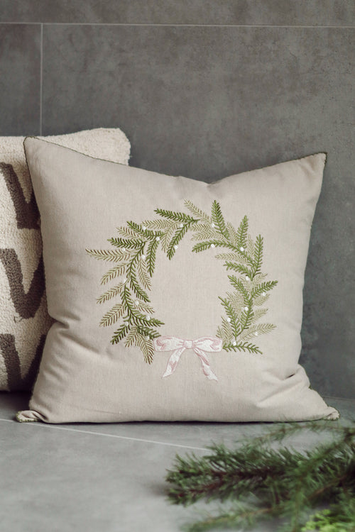 Embroidered Wreath & Tree Pillow