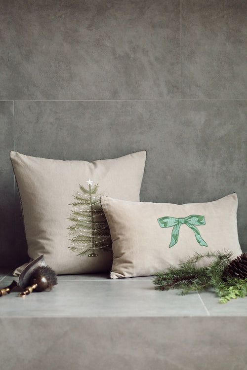 Embroidered Wreath & Tree Pillow