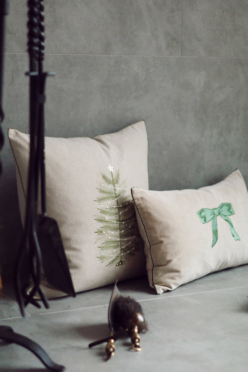 Embroidered Wreath & Tree Pillow