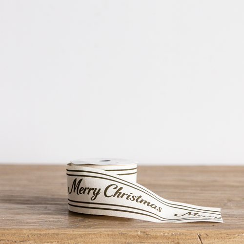 Olive Green Cursive Writing Merry Christmas Ribbon