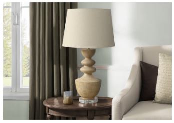 Round Table Lamp with Beige Shade 28" - Beige