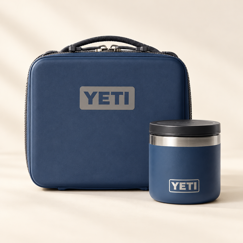 Packed for the Day gift set with navy 3L lunch box and navy 8 oz food jar