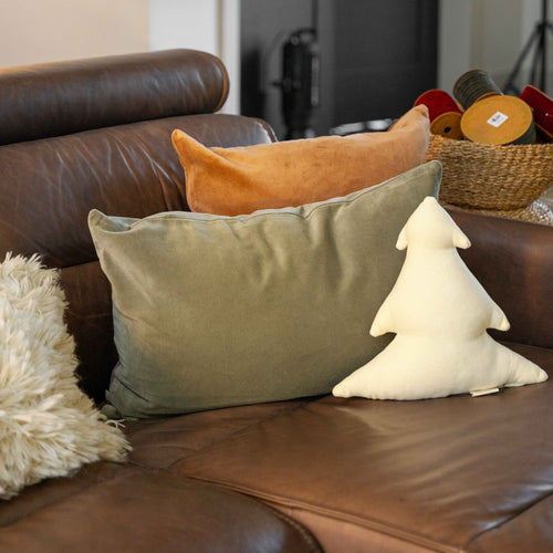 GP Home holiday styling: ivory velvet tree pillow.