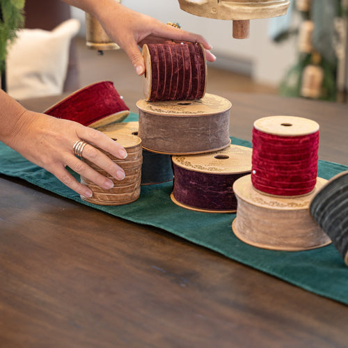 GP Home holiday styling: velvet ribbon spools styling.