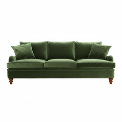 Green sofa with four cushions on a white background