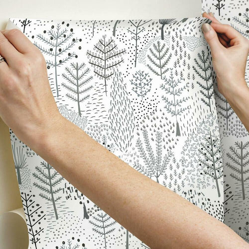 Folklore Trees Peel & Stick Wallpaper - Grey