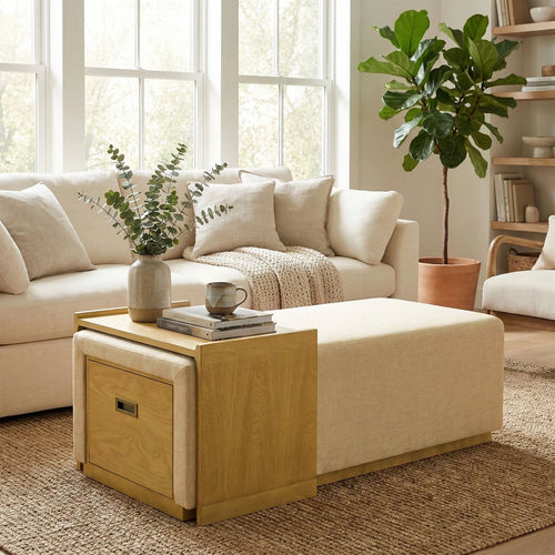 Elara Storage Ottoman - Barley Chenille