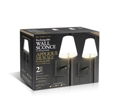 Rechargeable LED Wall Light Fixtures - Matte Black, 2 Pack