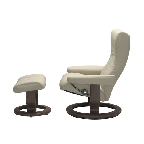 Stressless Wing Large Classic Chair & Ottoman - Paloma Light Grey - Wenge Base