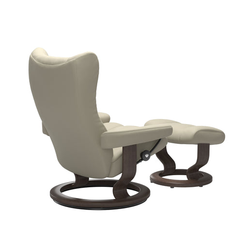 Stressless Wing Small Classic Chair & Ottoman - Paloma Light Grey - Wenge Base