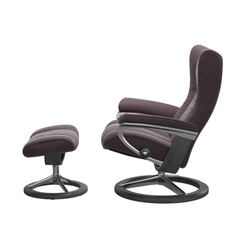 Stressless Wing Large Signature Chair & Ottoman - Paloma Bordeaux - Grey Base