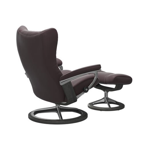 Stressless Wing Large Signature Chair & Ottoman - Paloma Bordeaux - Grey Base