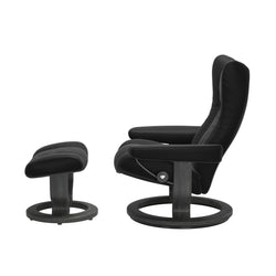 Stressless Wing Medium Classic Chair & Ottoman - Paloma Black - Grey Base