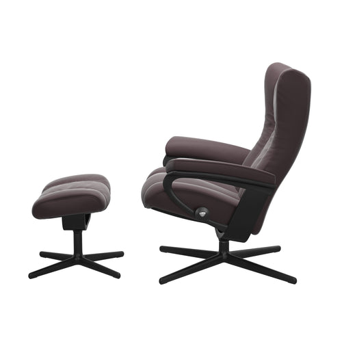 Stressless Wing Medium Cross Chair & Ottoman - Paloma Bordeaux - Black Base