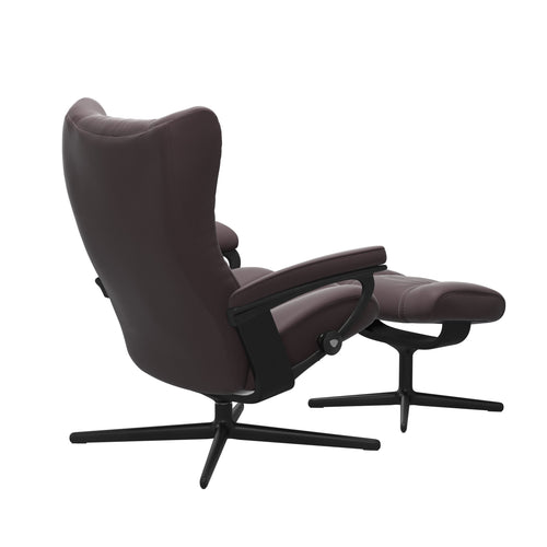 Stressless Wing Medium Cross Chair & Ottoman - Paloma Bordeaux - Black Base