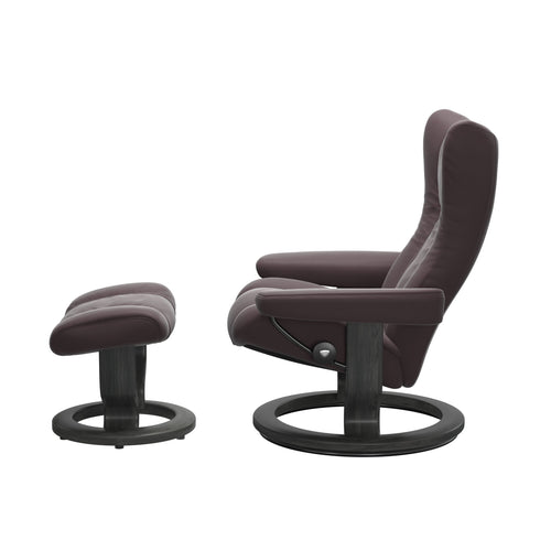 Stressless Wing Medium Classic Chair & Ottoman - Paloma Bordeaux - Grey Base