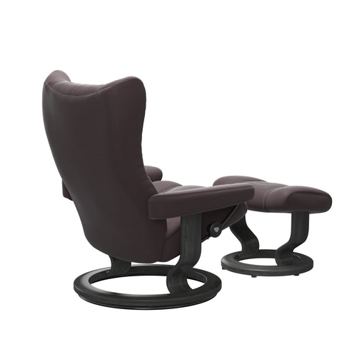 Stressless Wing Medium Classic Chair & Ottoman - Paloma Bordeaux - Grey Base