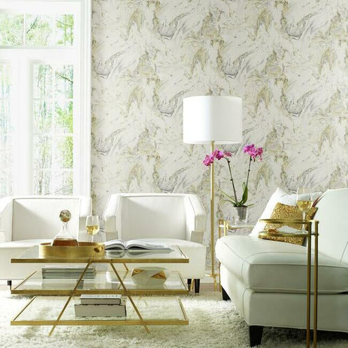 Oil & Marble Wallpaper - White/gold