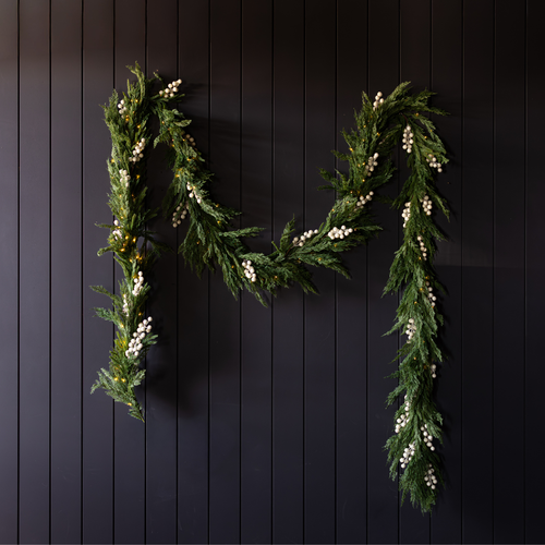 White Plum Frosted Berry Norfolk Cypress Real Touch Garland