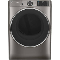 GE 28" 7.8 cu. ft. Electric Front Load Dryer with Built-In Wifi - Satin Nickel