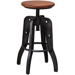 Adjustable 24-30" Parota Wood Round Seat with Swivel Iron Base Barstool