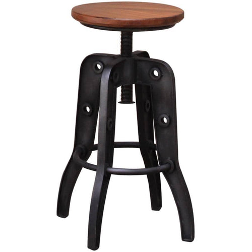 Adjustable 24-30" Parota Wood Round Seat with Swivel Iron Base Barstool