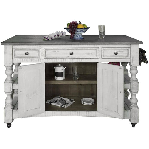 Stone Kitchen Island 59.75" - Weathered White