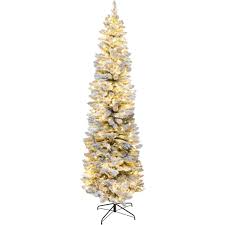 Home 6.5' Flocked Slim Christmas Tree with 600 Warm White LEDs