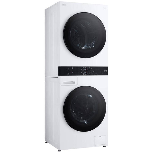 LG Laundry Tower 24" Compact with 3.1 cu. ft. Front Load Washer & 4.2 cu. ft Electric Ventless Heat Pump Dryer - White