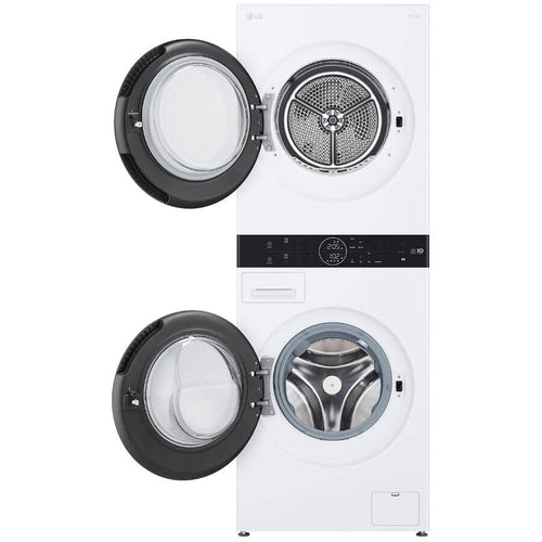 LG Laundry Tower 24" Compact with 3.1 cu. ft. Front Load Washer & 4.2 cu. ft Electric Ventless Heat Pump Dryer - White