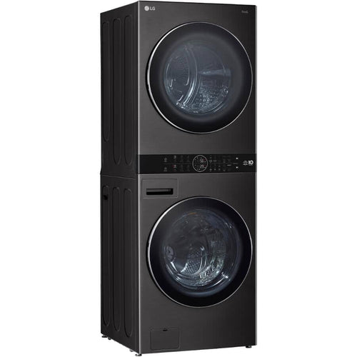 LG 27" Laundry Tower with 5.8 cu. ft. Front Load Washer & 7.8 cu. ft Electric Ventless Heat Pump Dryer - Black Steel