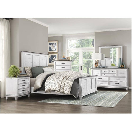 Joanna Queen Bed - Antique White with Dark Brown-Grey Top