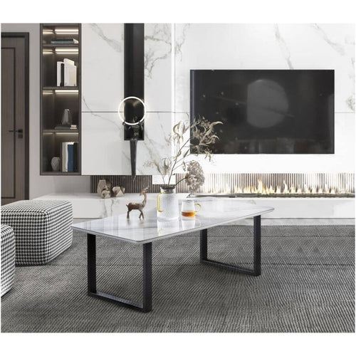 Leander Coffee Table with Metal Legs - Black/Grey