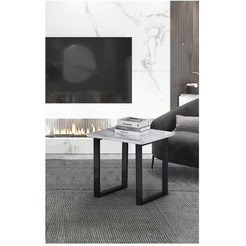 Leander End Table with Metal Legs - Black/Grey