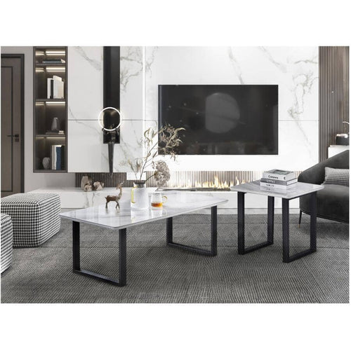 Leander End Table with Metal Legs - Black/Grey