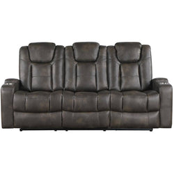 McBride Power Double Reclining Sofa with Drop-Down Table & Cupholders - Brown-Grey