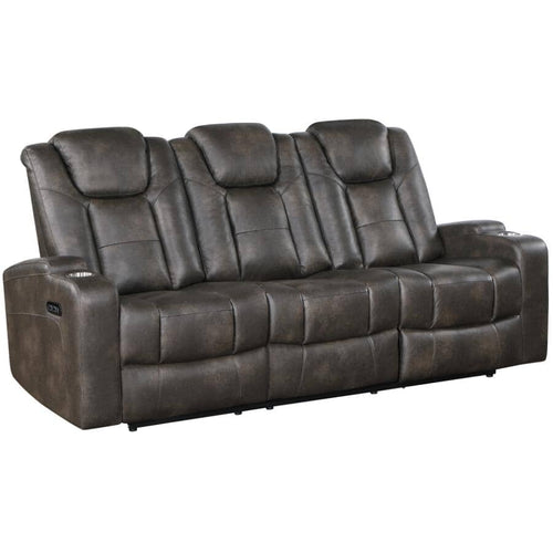 McBride Power Double Reclining Sofa with Drop-Down Table & Cupholders - Brown-Grey