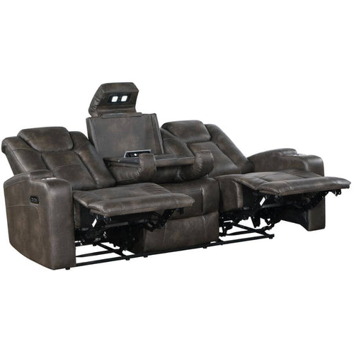 McBride Power Double Reclining Sofa with Drop-Down Table & Cupholders - Brown-Grey